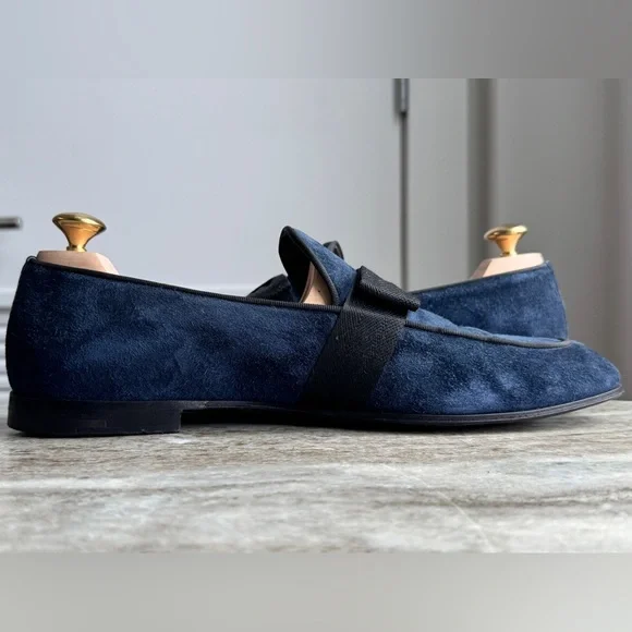 ERMERNEGILDO ZEGNA LOAFERS 9/ 10 SLIPPERS FORMAL TUXEDO BLUE SUEDE BOW TIE $1900